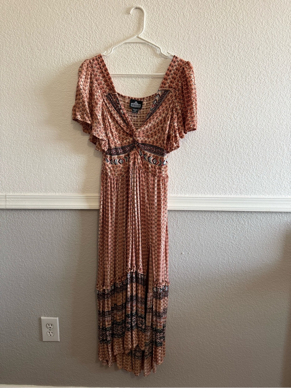 Angie Peach and Black Patterned Maxi Dress